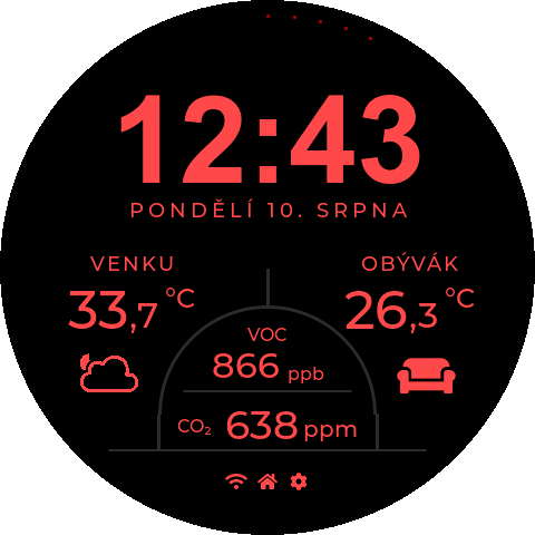 Červený noční dashboard Waveshare Hodiny