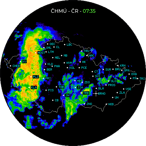 Meteoradar ČHMÚ na displeji Waveshare Hodiny